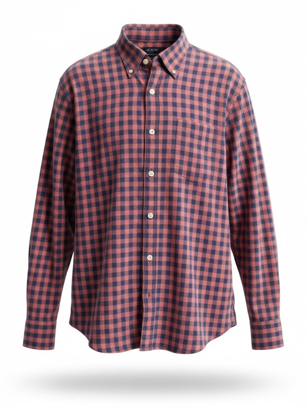 J. Crew Men's Red and Navy Check Button-Down Shirt
